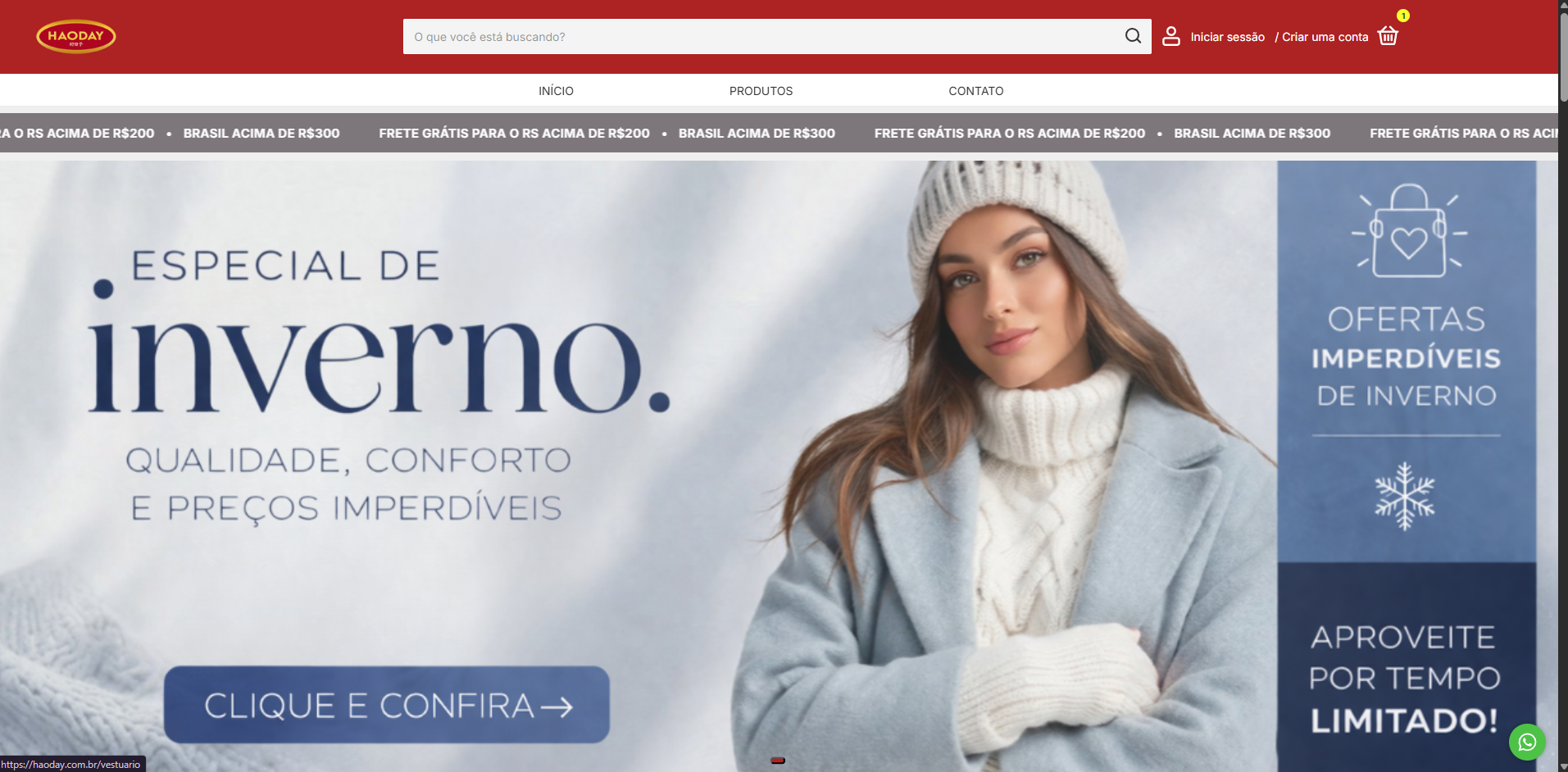 Case de loja online desenvolvido para a HAODAY